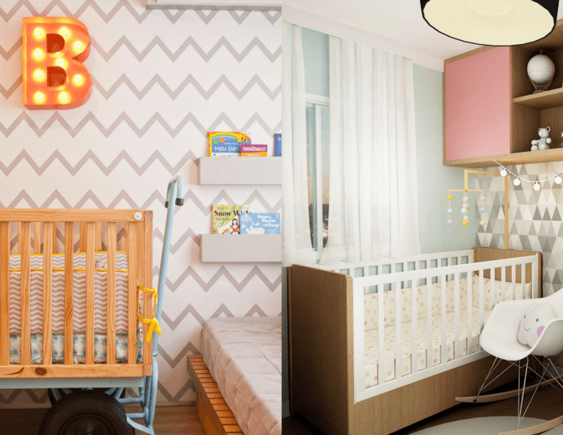dois quartos de bebe com decoração para menino e menina